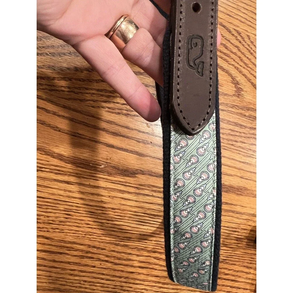 VINEYARD VINES Lacrosse Belt Sz 30 Leather & Canvas Navy Blue Green Ribbon